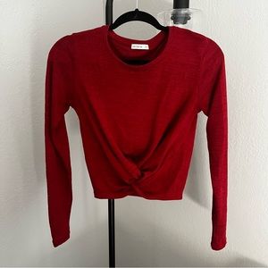 Red Cropped Knotted Sweater